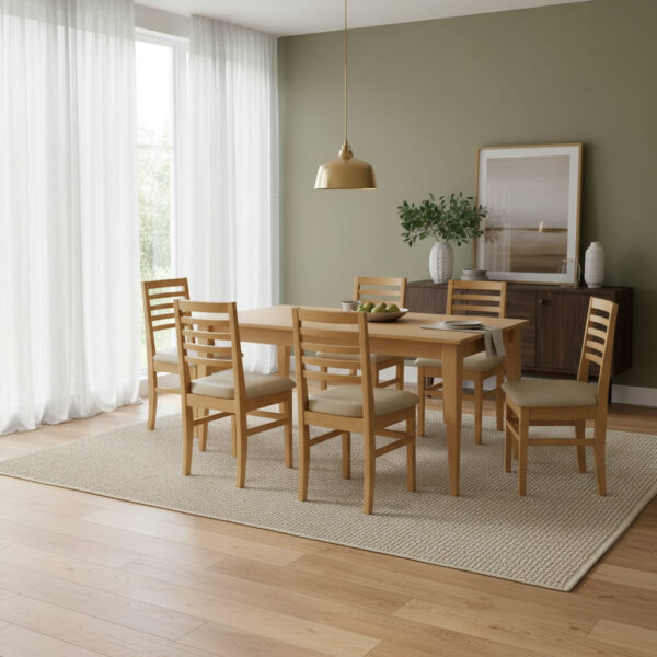 Mesa Comedor Escandinava 1.50 X 90 + 6 Sillas Pacifico- Pino