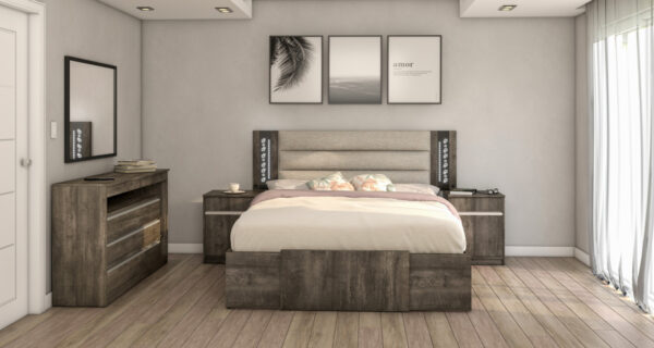 Respaldo P Sommier Tapizado- C Luz Led Y Vidrio Grabado Niza