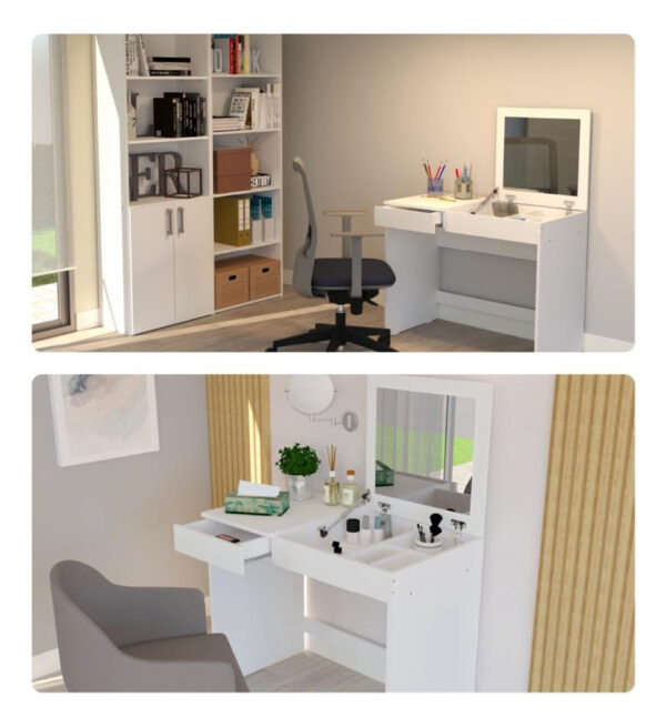 Escritorio Camarin Tocador 90 Cm Con Espejo -color Blanco