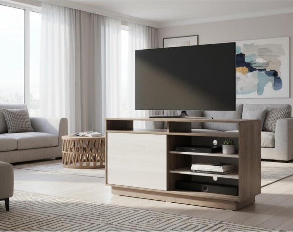 D_932763-MLA93858354149_092025-F.jpg Rack Mesa De Tv Melamina 130 Cm Puerta Corrediza C/ Estantes