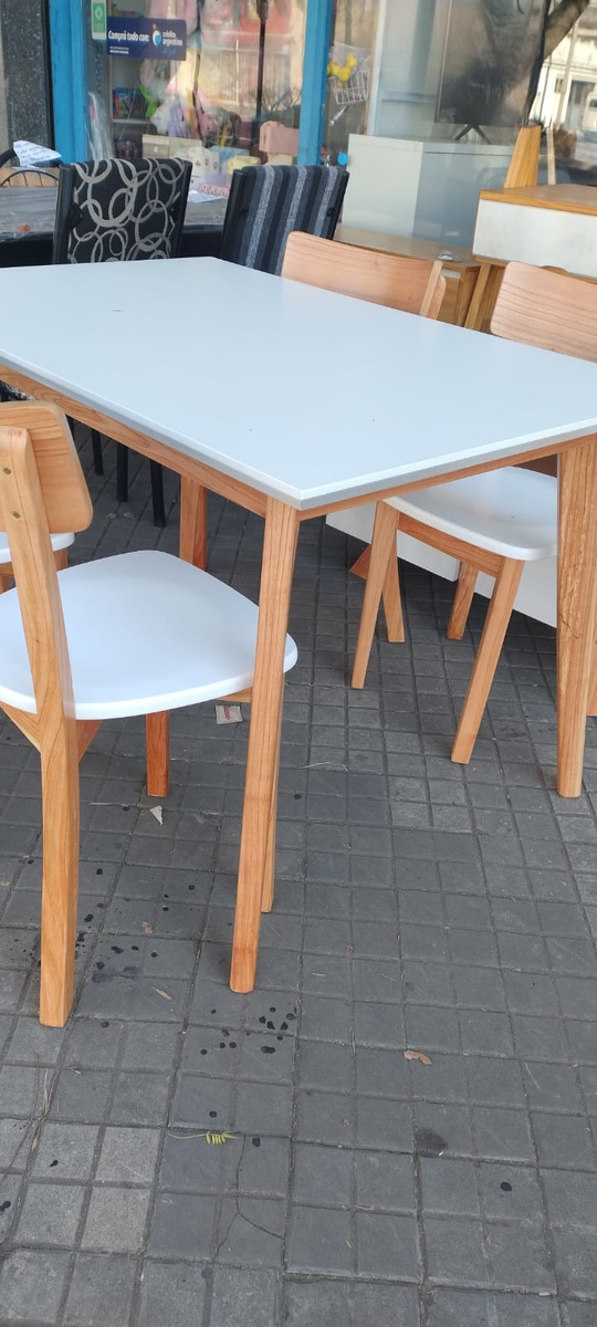 Juego De 4 Sillas Berta- Lustre Paraiso, Asiento Blanco Laq