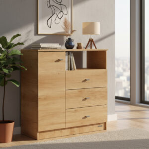 Cajonera Comoda 3 Cajones + Puerta Dormitorio Dakar Zero Color Nebraska Natural