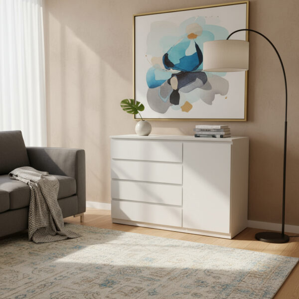 Comoda Cajonera- 4 Cajones- 1 Puerta 120 X 85-44 - Melamina