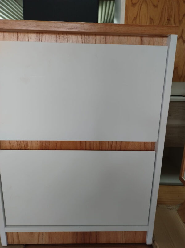 Mesa De Luz 2 Cajones. Tapa Paraiso- Laqueado Blanco. Visby