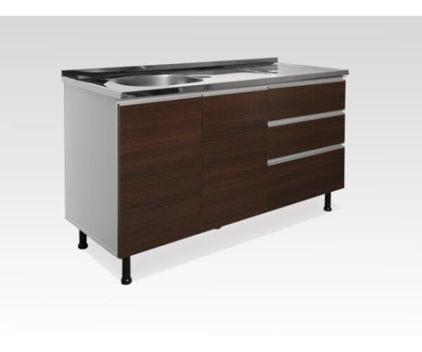 Combo Bajo Mesada + Alacena 140 Cm.+ Mesada Acero Inoxidable