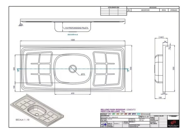 Mesada Bacha Acero Inoxidable Duranox 1.20- 0.50 Mts.