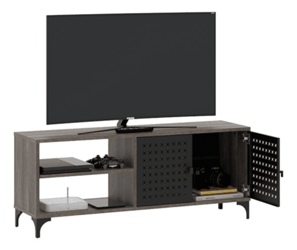 D_950415-MLU71760221039_092023-F.jpg Mueble Para Tv Rack Modular Living Industrial Negro 2 Puertas 1 Estante Abierto Melamina Patas De Hierro Diseño Moderno Línea Soho Rps130 Dielfe