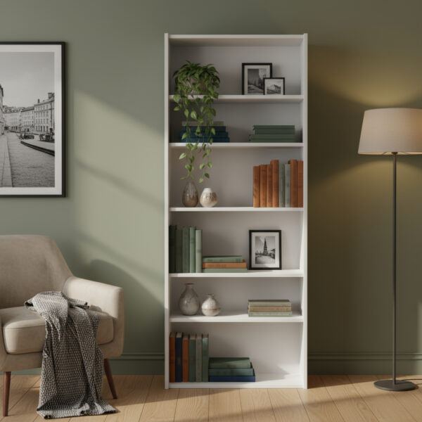 Biblioteca Estantería Piro Melamina Blanca 200x76x36cm Moderna Blanco