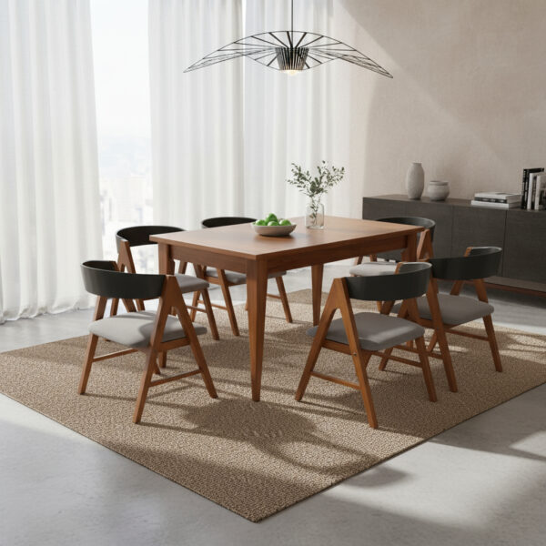 Mesa Comedor Escandinava 1.50 X 90 + 6 Sillas Nordicas