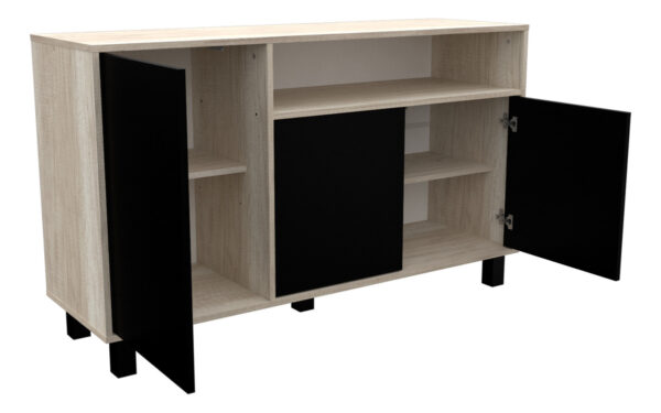 Vajillero Bahiut Aparador 130cm 3 Puertas Mosconi Doors Color Helsinki Frente Negro