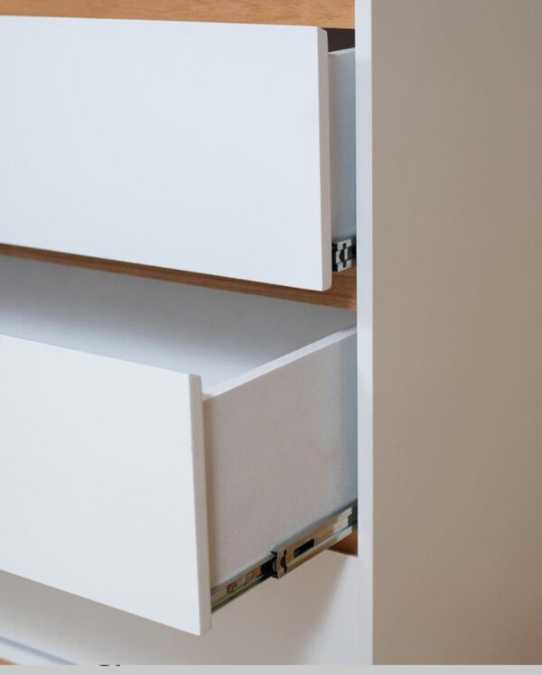 Mesa De Luz 2 Cajones. Tapa Paraiso- Laqueado Blanco. Visby