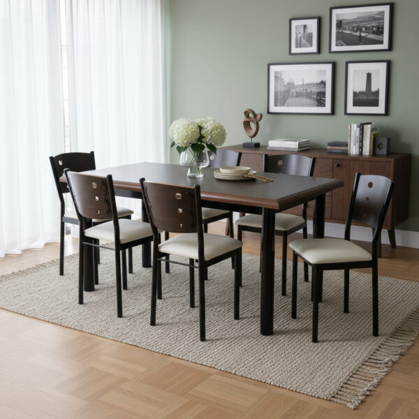 Combo Juego Comedor Mesa Comb + 6 Sillas Caño Resp. Mod. 7