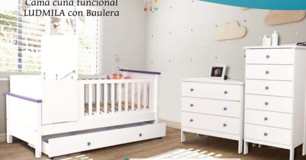 Cuna Funcional Ludmila- Mdf Laqueado- C- Carro- Comodas