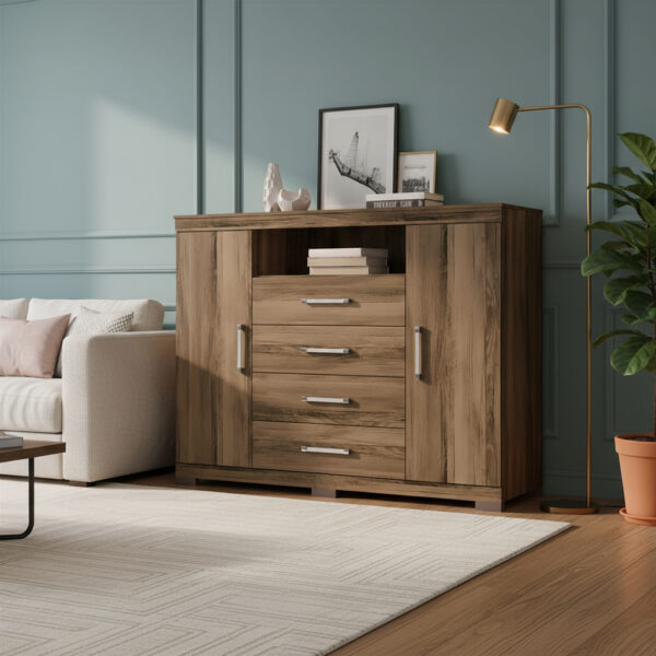 Cómoda De Dormitorio Con 2 Puertas Y 4 Cajones Master Demolition, Color San Brown Marrón