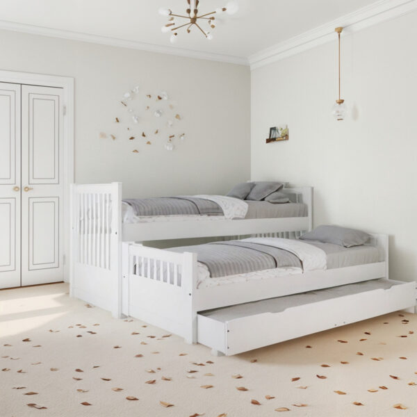 Cama Nido Triple Con Carro Cama- Pino Lustrado- Cod. 109