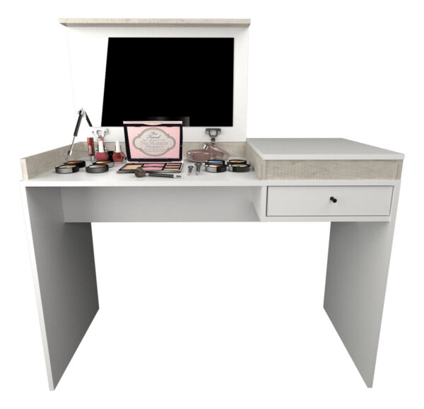 Maquillador Tocador Escritorio Juvenil Con Espejo Manicuria Color Nevado Con Blanco