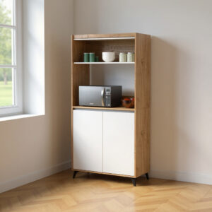 D_996388-MLA98298609748_112025-F.jpg Mueble Auxiliar Cocina 90 Cm Portamicroondas Organizador Alacena Guardado Estantes Puertas Roble Kendal Blanco Moderno Multiuso Despensero Comedor Hogar Auc900 Dielfe Blanco Y Roble