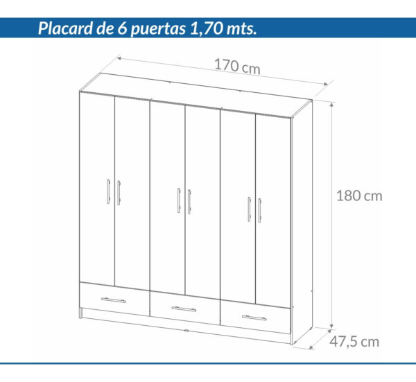 Placard Ropero 6 Puertas, 3 Caj. 1.70- 1.80- 0.47 Dpb 170