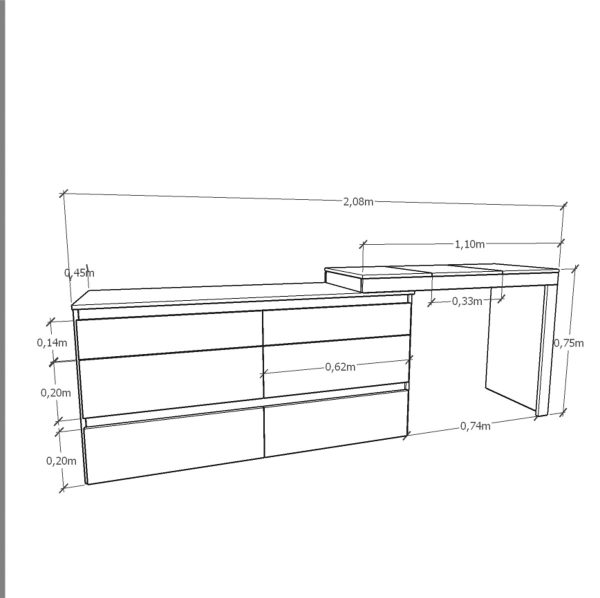 Comoda 6 Cajones Con Maquillador Tables 3114 Color Olmo/blanco