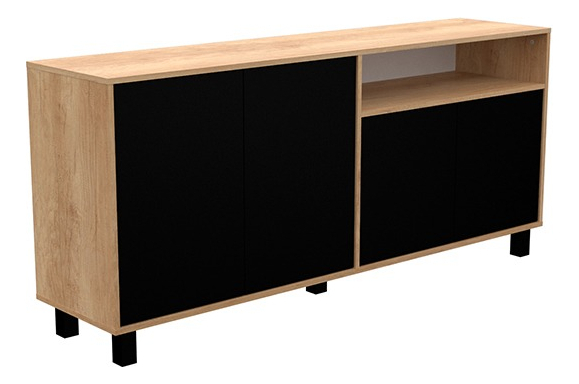 Vajillero Doors 4 Puertas Mosconi Nebraska 170 X 40 X 77 Cm Color Nebraska Natural / Negro