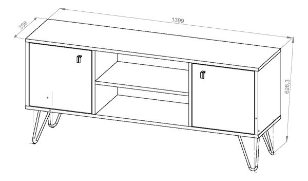 D_753971-MLA99456210654_112025-F.jpg Mueble De Tv Rack Para Tv Led Tele Televisor Hasta 60'' Con 2 Puertas 2 Estantes Mdp 140cm Color Atakama Negro Industrial Patas De Hierro Re141 Dielfe