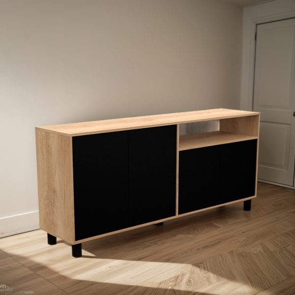 Vajillero Doors 4 Puertas Mosconi Nebraska 170 X 40 X 77 Cm Color Nebraska Natural / Negro