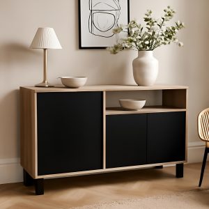 Bahiut Doors Mosconi Milenial Con Puertas Vajillero Color Nebraska Gris Fr. Negro