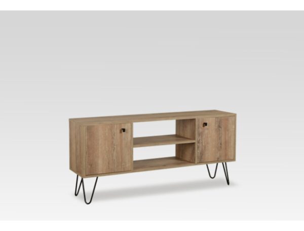 Mueble De Tv Rack Para Tv Led Tele Televisor Hasta 60'' Con 2 Puertas 2 Estantes Mdp 140cm Color Atakama Negro Industrial Patas De Hierro Re141 Dielfe