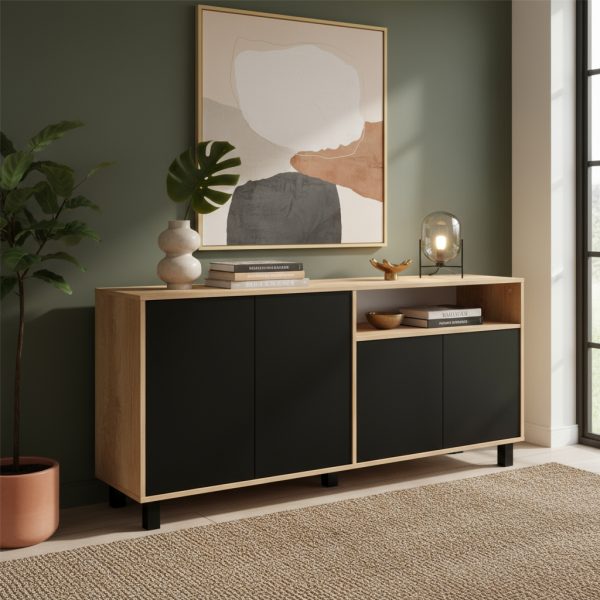 Vajillero Doors 4 Puertas Mosconi Nebraska 170 X 40 X 77 Cm Color Nebraska Natural / Negro