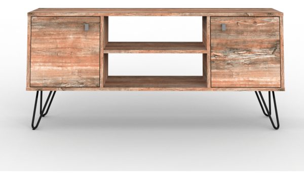 D_957735-MLA99031648572_112025-F.jpg Mueble De Tv Rack Para Tv Led Tele Televisor Hasta 60'' Con 2 Puertas 2 Estantes Mdp 140cm Color Atakama Negro Industrial Patas De Hierro Re141 Dielfe