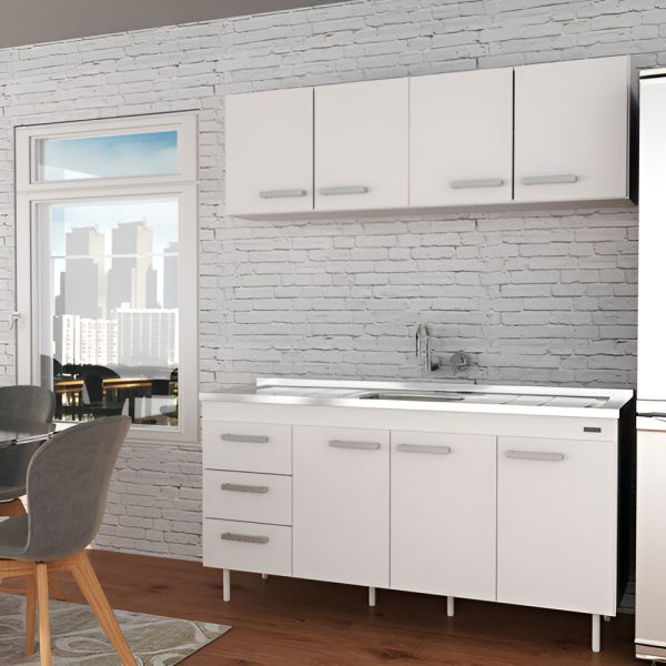 Combo Cocina Bajo Mesada Y Alacena Mosconi 1.60m Sin Bacha Color Blanco