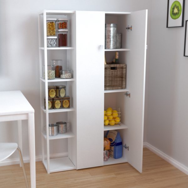 Despensero De Dos 2 Puertas Mueble Alacenero Organizador Con Estantería Integrada Izquierda O Derecha Con 4 Estantes Ajustables De Cocina Melamina 180cm Color Blanco Multifunción D062e Dielfe