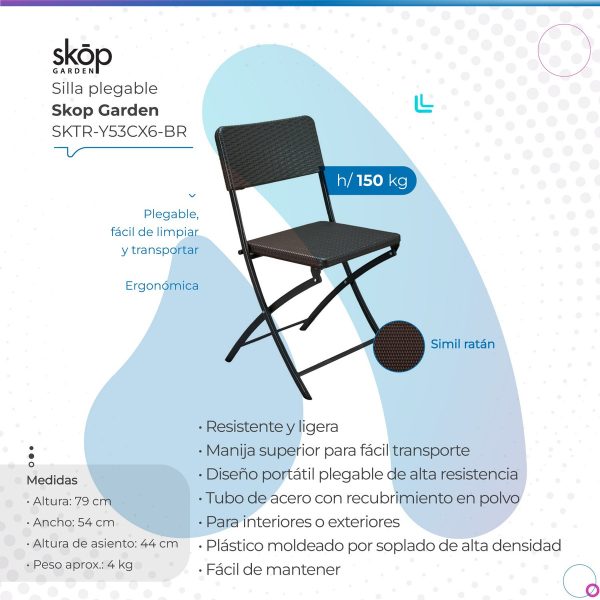 Combo Mesa Plegable Simil Ratán 60x60cm + 2 Sillas Marrón Skop Garden