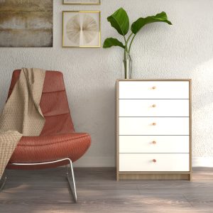 Chifonier Comoda Cajonera Moderna 0,64 M Premium 5 Cajones + Color Olmo Finlandes Con Everest