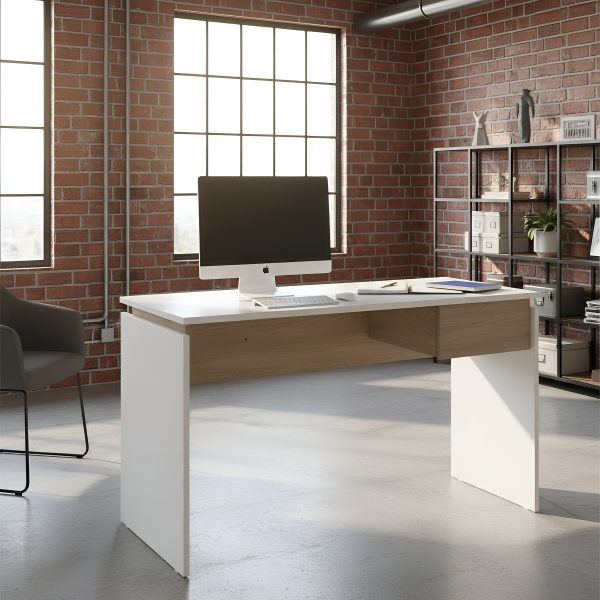 Escritorio Moderno Hogar Oficina Minimalista Mesa De Trabajo Computadora Notebook Estudio Funcional Espacios Un Cajon Dielfe Color Blanco Con Roble Kendal Bzec120 Dielfe Blanco / Roble Kendal