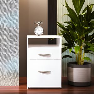 Mesa De Luz Blanca Brillante Platinum 962 1 Cajón Y 1 Puerta 65x45cm Blanco