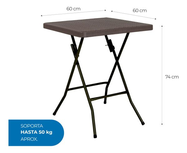 Combo Mesa Plegable Simil Ratán 60x60cm + 2 Sillas Marrón Skop Garden