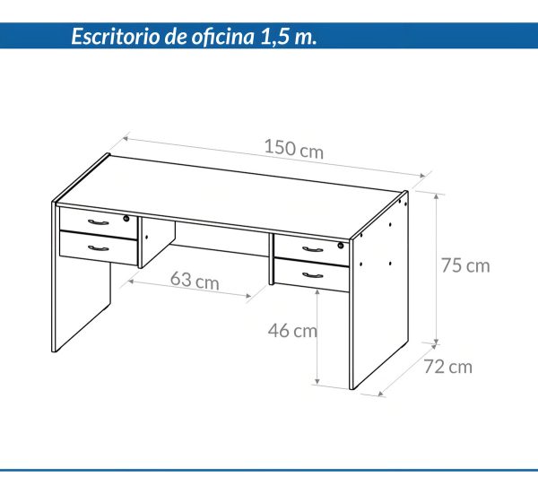 Escritorio Oficina 4 Cajones 150cm 18mm Espesor Premium 912 Negro