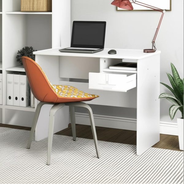 Escritorio Mesa Pc 0,90m 1caj 1estante Computacion Melamina+ Color Blanco