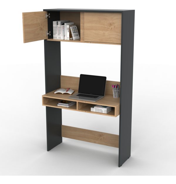 Escritorio Para Oficina Hogar Escritorios Madera Melamina Niño Adulto Habitacion Juvenil 182 Cm Gris Roble Kendal Puertas Estantes Linea Niza Epn100 Dielfe