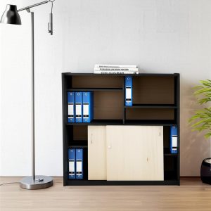 Biblioteca Armario Mueble Organizador Ptas Corrediz Estantes Color Negro - Haya