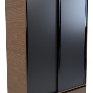 Placard Ropero 2 Puertas Corredizas 4 Cajones 212 X 120 Cm Color Nogal/negro