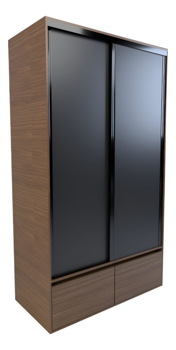 Placard Ropero 2 Puertas Corredizas 4 Cajones 212 X 120 Cm Color Nogal/negro