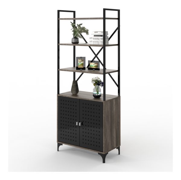 Biblioteca Estanteria Melamina Diseño Industrial Moderno Linea Soho Organizador Oficina Living Exhibidor Con Puertas Canyon Negro 172 Cm Ess070 Dielfe