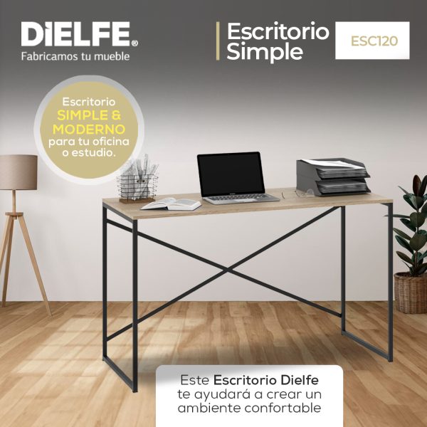Escritorio Para Oficina Y Hogar Melamina Madera 120 Cm Roble Kendal Con Caño Negro Moderno Minimalista Home Office Mesa... Roble Kendal / Negro