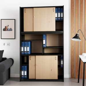 D_699518-MLA99563583024_122025-F.jpg Biblioteca Armario Doble Organizador Ptas Corrediz Estantes Color Negro - Haya