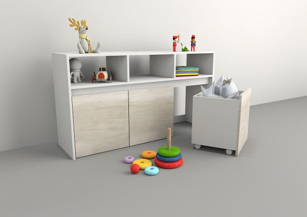 Mueble Juguetero Guardado Organizador Juguetes Baul C Ruedas Color Nevado/everest