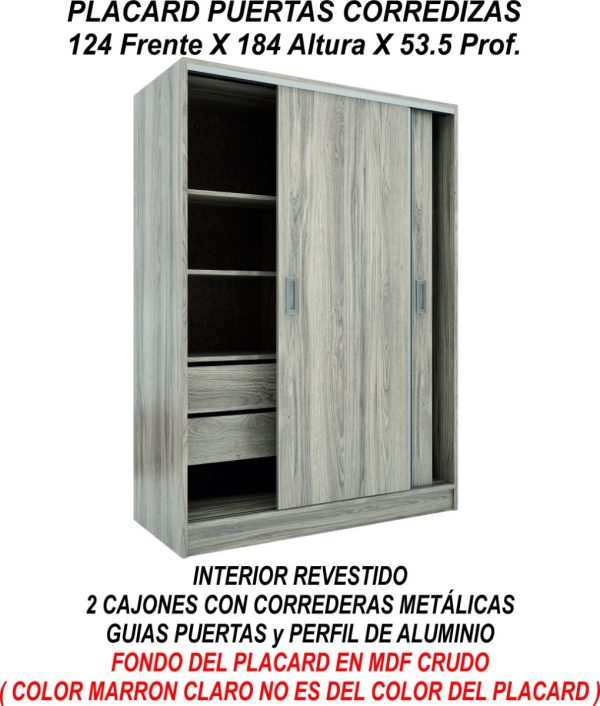 Placard 2p Corredizas 1,24 Guia Metalica Suave Jacarand Cuo Color Jacarandá