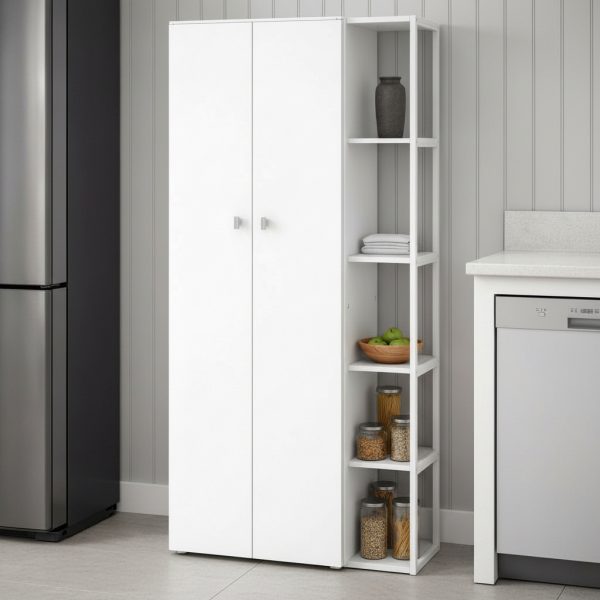 Despensero De Dos 2 Puertas Mueble Alacenero Organizador Con Estantería Integrada Izquierda O Derecha Con 4 Estantes Ajustables De Cocina Melamina 180cm Color Blanco Multifunción D062e Dielfe