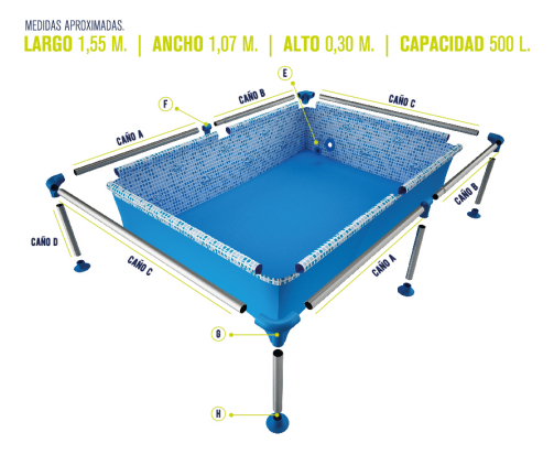 D_734382-MLA99576447762_122025-F.jpg Pileta Estructural Rectangular Pelopincho 1010 Con Capacidad De 500 Litros 1.55x1.07 M Azul Mosaico